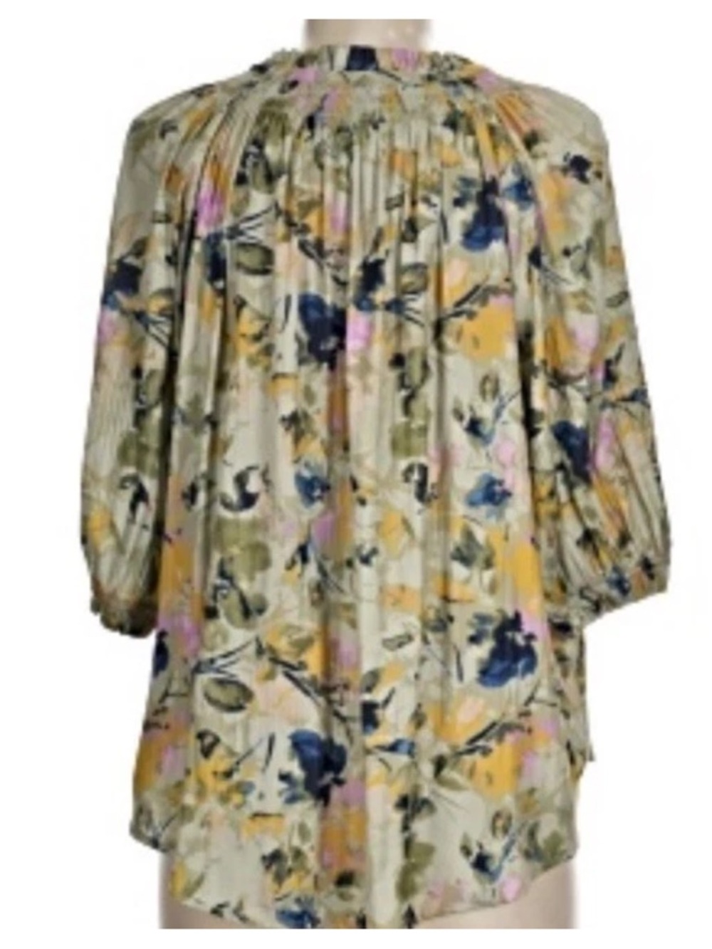 Floral Peasant Blouse in Olive Multi - Picture 2 of 4
